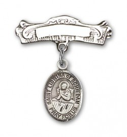 Pin Badge with St. Lidwina of Schiedam Charm and Arched Polished Engravable Badge Pin [BLBP1946]