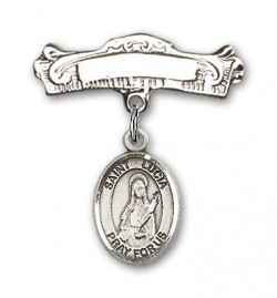 Pin Badge with St. Lucia of Syracuse Charm and Arched Polished Engravable Badge Pin [BLBP0716]