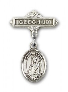 Pin Badge with St. Lucia of Syracuse Charm and Godchild Badge Pin [BLBP0719]
