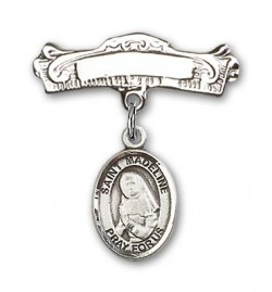 Pin Badge with St. Madeline Sophie Barat Charm and Arched Polished Engravable Badge Pin [BLBP1528]