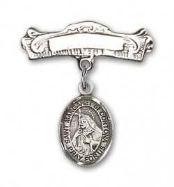 Pin Badge with St. Margaret of Cortona Charm and Arched Polished Engravable Badge Pin [BLBP1974]