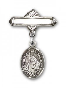 Pin Badge with St. Margaret of Cortona Charm and Polished Engravable Badge Pin [BLBP1972]