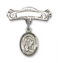 Pin Badge with St. Martin of Tours Charm and Arched Polished Engravable Badge Pin [BLBP1283]