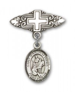 Pin Badge with St. Martin of Tours Charm and Badge Pin with Cross [BLBP1282]