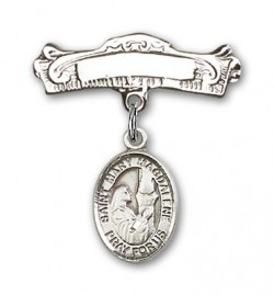 Pin Badge with St. Mary Magdalene Charm and Arched Polished Engravable Badge Pin [BLBP0758]