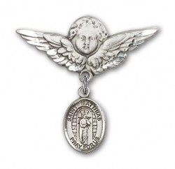 Pin Badge with St. Matthias the Apostle Charm and Angel with Larger Wings Badge Pin [BLBP2157]
