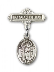 Pin Badge with St. Matthias the Apostle Charm and Godchild Badge Pin [BLBP2159]