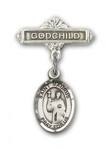 Pin Badge with St. Maurus Charm and Godchild Badge Pin [BLBP1566]