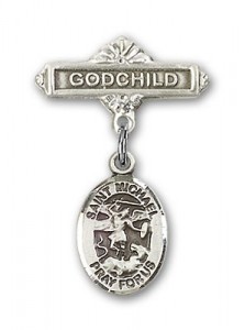 Pin Badge with St. Michael the Archangel Charm and Godchild Badge Pin [BLBP0796]