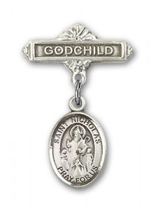 Pin Badge with St. Nicholas Charm and Godchild Badge Pin [BLBP0824]