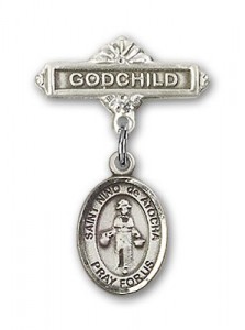 Pin Badge with St. Nino de Atocha Charm and Godchild Badge Pin [BLBP1384]