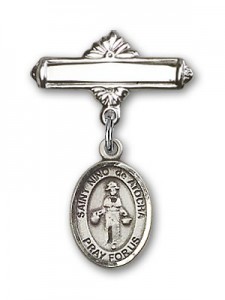 Pin Badge with St. Nino de Atocha Charm and Polished Engravable Badge Pin [BLBP1379]