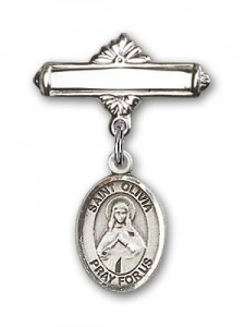 Pin Badge with St. Olivia Charm and Polished Engravable Badge Pin [BLBP2049]