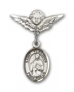 Pin Badge with St. Placidus Charm and Angel with Smaller Wings Badge Pin [BLBP1558]