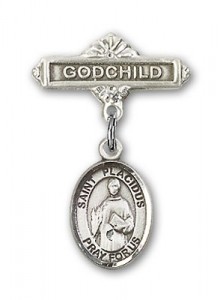 Pin Badge with St. Placidus Charm and Godchild Badge Pin [BLBP1559]