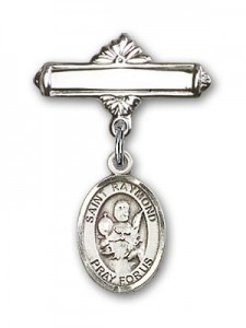 Pin Badge with St. Raymond Nonnatus Charm and Polished Engravable Badge Pin [BLBP0896]