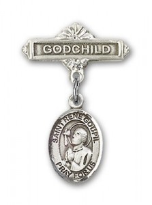 Pin Badge with St. Rene Goupil Charm and Godchild Badge Pin [BLBP2173]