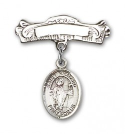 Pin Badge with St. Richard Charm and Arched Polished Engravable Badge Pin [BLBP0912]