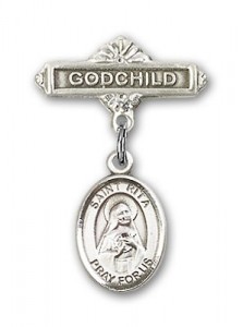 Pin Badge with St. Rita of Cascia Charm and Godchild Badge Pin [BLBP0922]