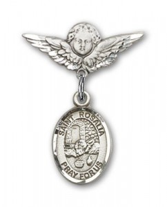 Pin Badge with St. Rosalia Charm and Angel with Smaller Wings Badge Pin [BLBP2032]