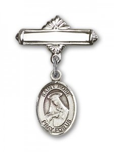 Pin Badge with St. Rose of Lima Charm and Polished Engravable Badge Pin [BLBP0924]