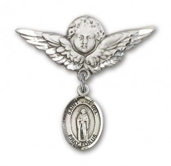 Pin Badge with St. Samuel Charm and Angel with Larger Wings Badge Pin [BLBP1690]