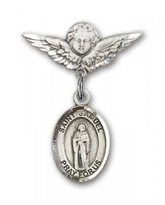 Pin Badge with St. Samuel Charm and Angel with Smaller Wings Badge Pin [BLBP1691]