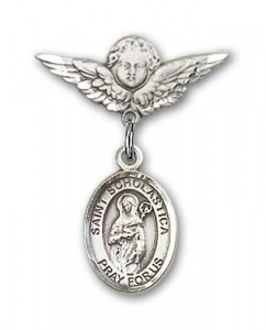 Pin Badge with St. Scholastica Charm and Angel with Smaller Wings Badge Pin [BLBP0956]