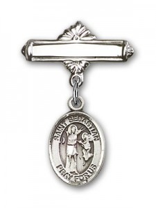 Pin Badge with St. Sebastian Charm and Polished Engravable Badge Pin [BLBP0959]
