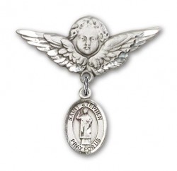 Pin Badge with St. Stephen the Martyr Charm and Angel with Larger Wings Badge Pin [BLBP0990]