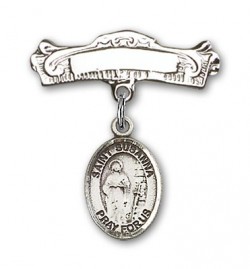 Pin Badge with St. Susanna Charm and Arched Polished Engravable Badge Pin [BLBP1829]