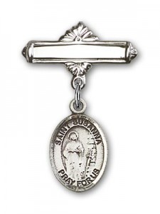 Pin Badge with St. Susanna Charm and Polished Engravable Badge Pin [BLBP1827]