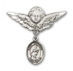 Pin Badge with St. Tarcisius Charm and Angel with Larger Wings Badge Pin [BLBP1704]