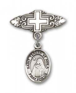 Pin Badge with St. Teresa of Avila Charm and Badge Pin with Cross [BLBP0974]