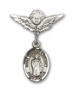 Pin Badge with St. Thomas A Becket Charm and Angel with Smaller Wings Badge Pin [BLBP2235]