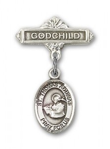 Pin Badge with St. Thomas Aquinas Charm and Godchild Badge Pin [BLBP1020]