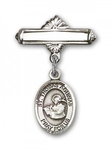 Pin Badge with St. Thomas Aquinas Charm and Polished Engravable Badge Pin [BLBP1015]