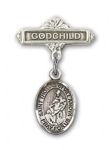 Pin Badge with St. Thomas of Villanova Charm and Godchild Badge Pin [BLBP1998]