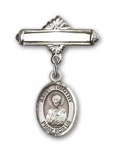 Pin Badge with St. Timothy Charm and Polished Engravable Badge Pin [BLBP0994]