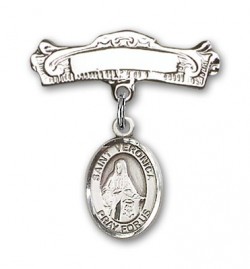 Pin Badge with St. Veronica Charm and Arched Polished Engravable Badge Pin [BLBP1031]
