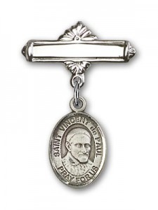 Pin Badge with St. Vincent de Paul Charm and Polished Engravable Badge Pin [BLBP1183]