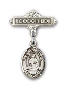 Pin Badge with St. Walburga Charm and Godchild Badge Pin [BLBP1146]