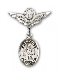 Pin Badge with St. Walter of Pontnoise Charm and Angel with Smaller Wings Badge Pin [BLBP1865]