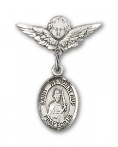 Pin Badge with St. Wenceslaus Charm and Angel with Smaller Wings Badge Pin [BLBP1782]