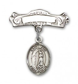 Pin Badge with St. Zoe of Rome Charm and Arched Polished Engravable Badge Pin [BLBP2065]
