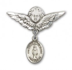 Pin Badge with Virgin of the Globe Charm and Angel with Larger Wings Badge Pin [BLBP2241]