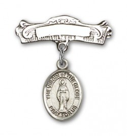 Pin Badge with Virgin of the Globe Charm and Arched Polished Engravable Badge Pin [BLBP2240]
