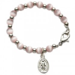Pink Glass Bead Baby Bracelet with Silver Miraculous Charm   [SN2112]