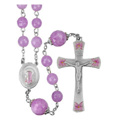 Pink Jade Gemstone Bead Rosary with Pewter Crucifix and Centerpiece [RB3507]