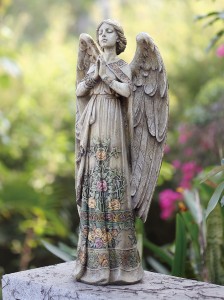 Praying Angel Garden Statue with Floral Accents 24“ [GAR1016]